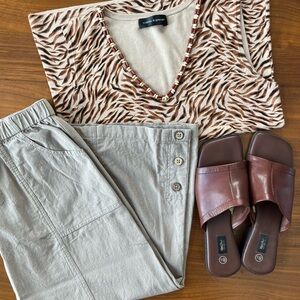 Cable & Gauge Animal Print Top with Brown Accents